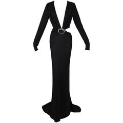 F/W 2004 Gucci by Tom Ford Runway Black Plunging Dragon Gown Dress