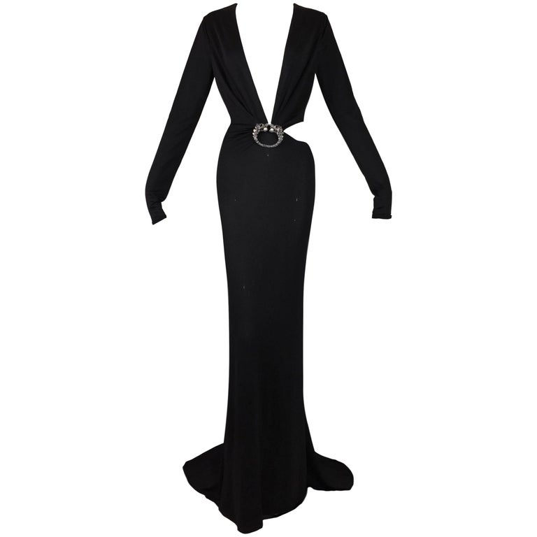 F/W 2004 Gucci by Tom Ford Runway Black Plunging Dragon Gown Dress at ...
