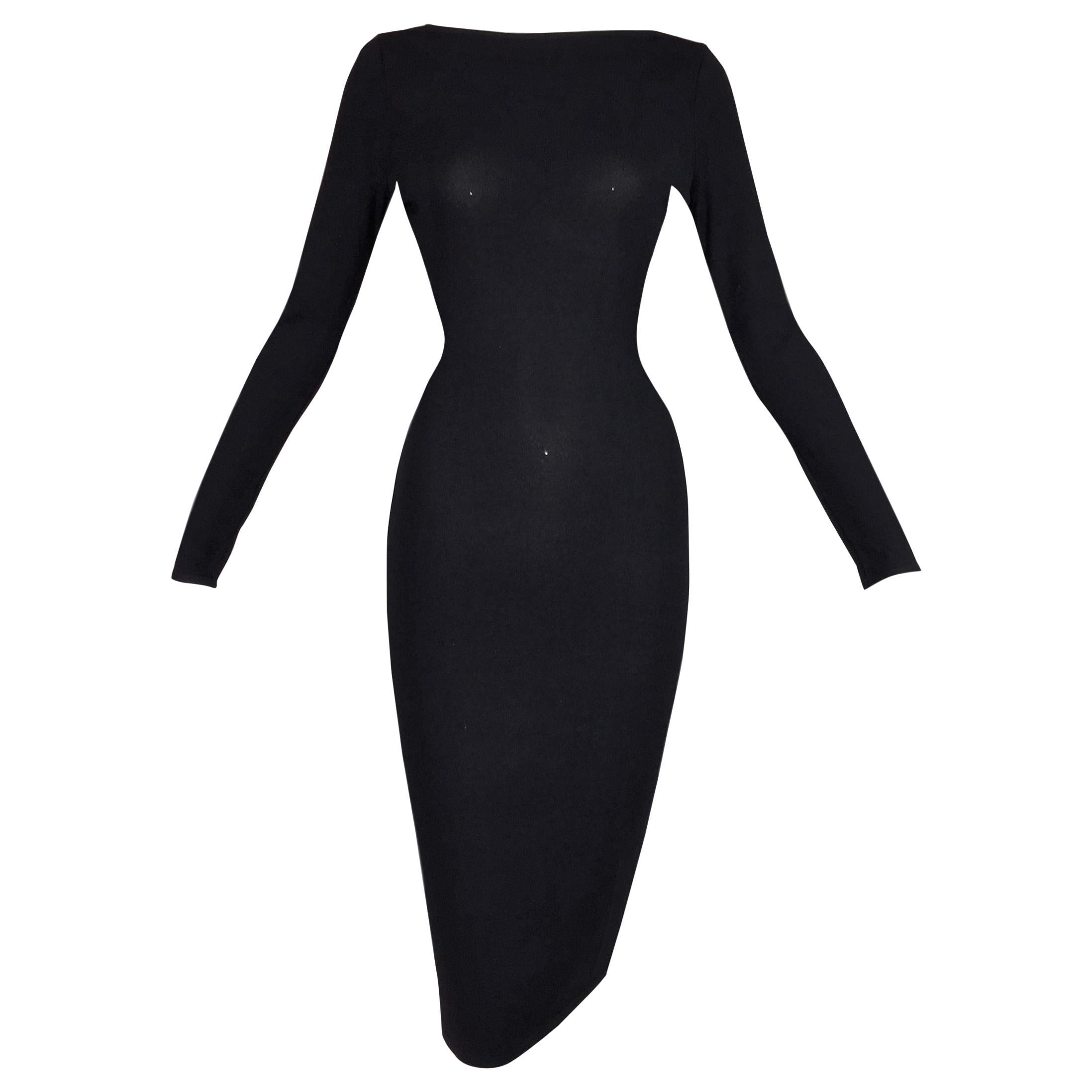 S/S 1998 Gucci by Tom Ford Strappy L/S Black Knit Bodycon Wiggle Dress 40