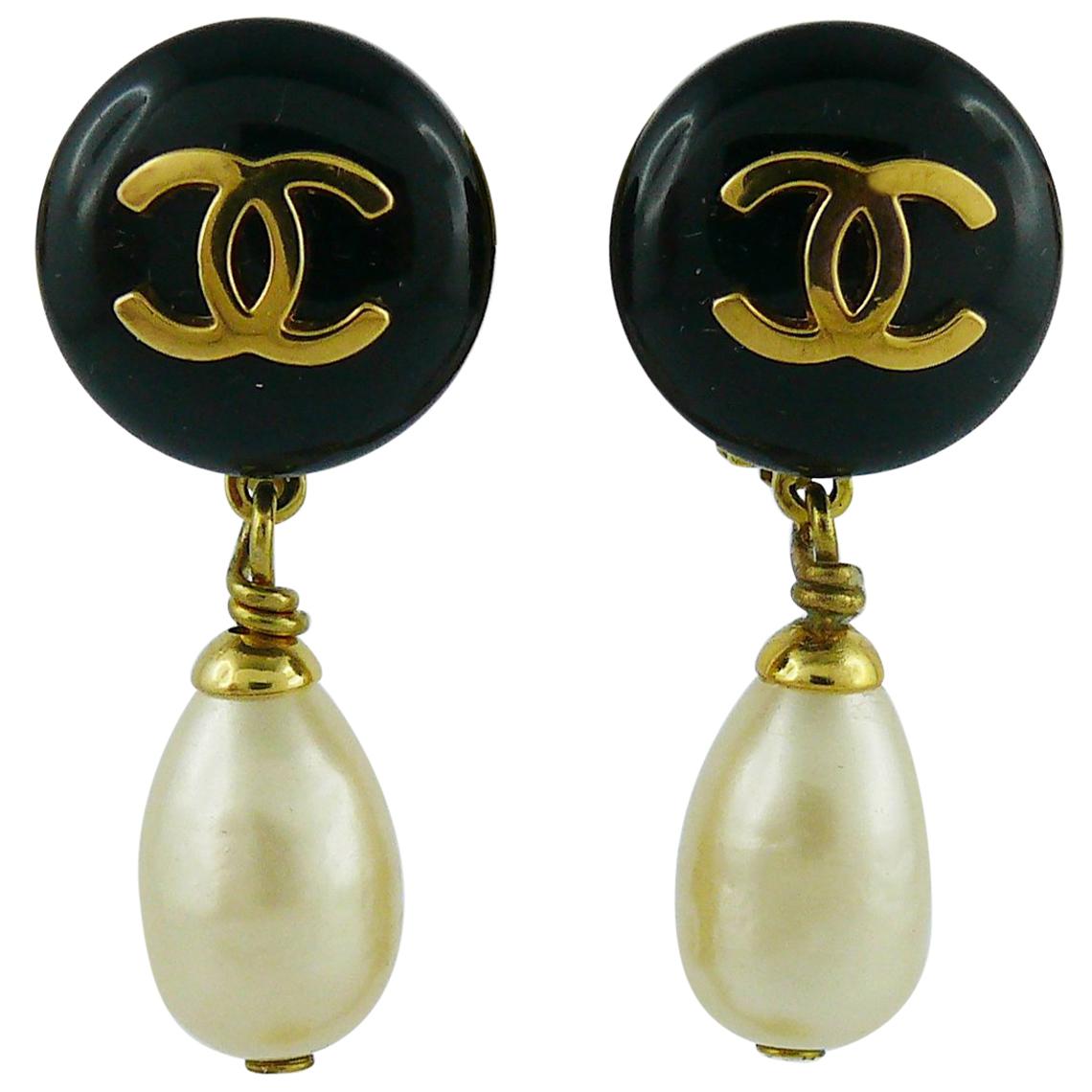 Chanel Vintage Pearl Dangling Earrings Fall 1994