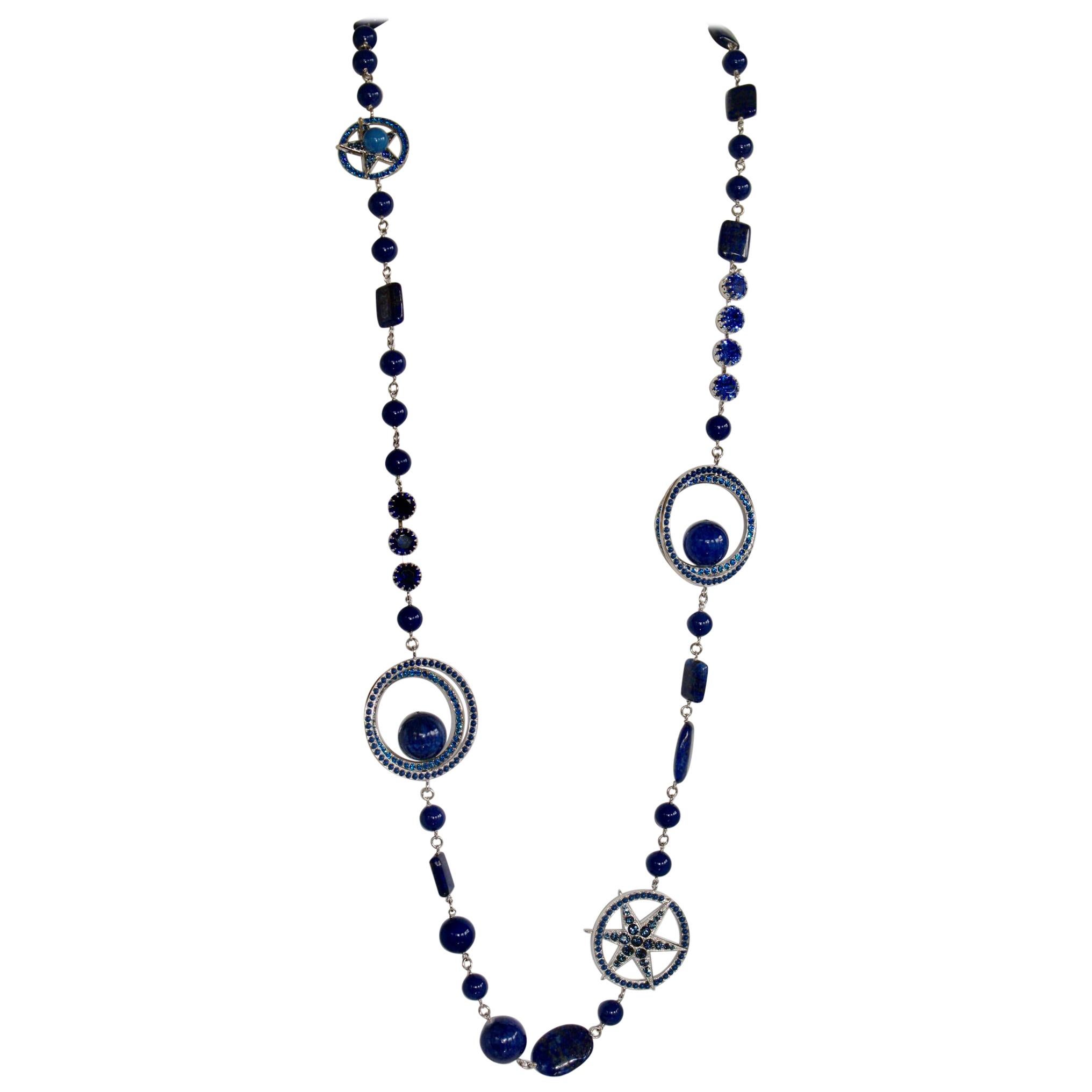 Philippe Ferrandis Blue Swarovski Crystal Long Necklace For Sale