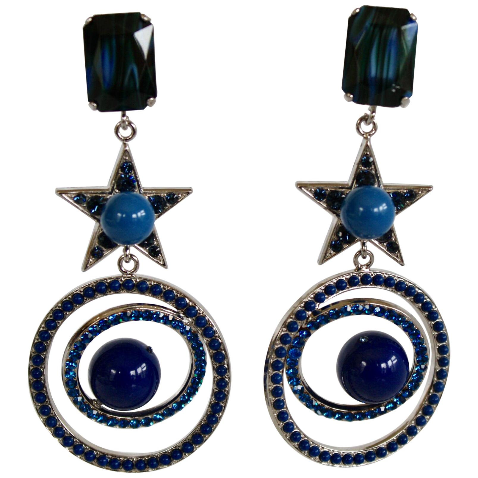 Philippe Ferrandis Blue Swarovski Crystal Star Clip Earrings