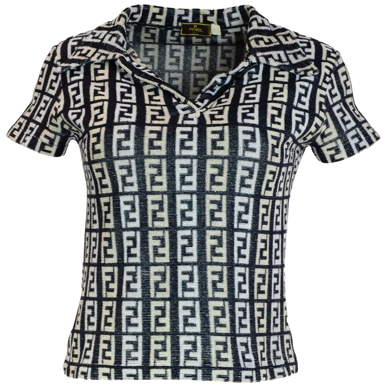 Kleding Dameskleding Tops & T-shirts Polos Fendi Zucca Print Polo Shirt Sz S 