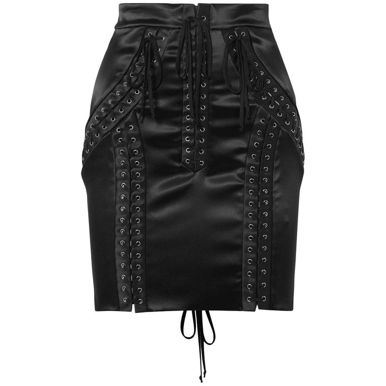 Dolce and Gabbana Lace-Up Stretch-Satin Mini Skirt at 1stDibs