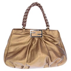 Large Fendi Bag in Bronze Leather Borsa Mia Handbag w/ Shoulder Strap & Card