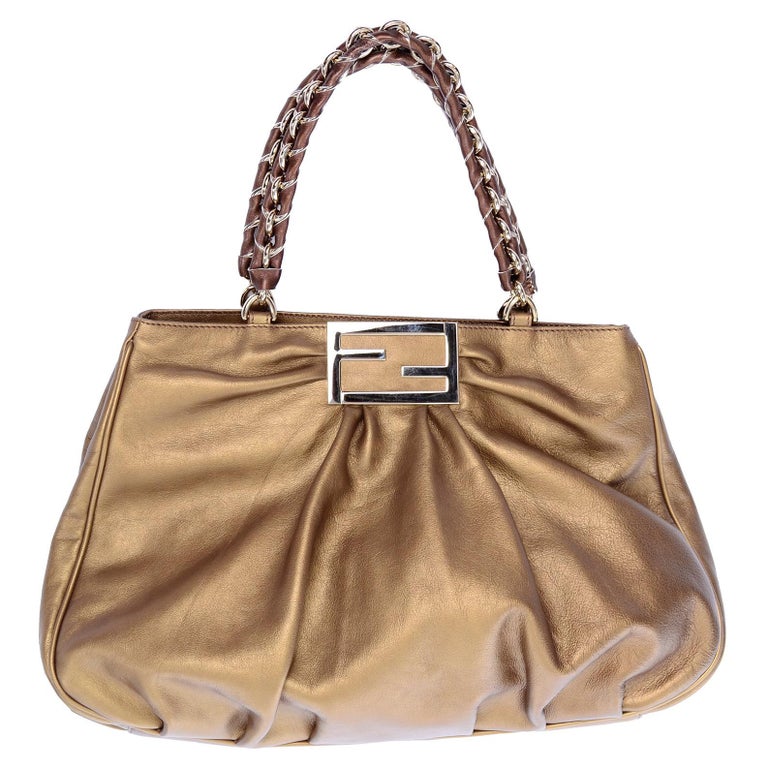 Large Fendi Bag in Bronze Leather Borsa Mia Handbag w/ Shoulder Strap and  Card at 1stDibs | fendi mia bag, bronze handbags, bronze leather bag