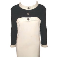 Chanel High & Low Black Boucle White Trimmed Long Sleeve Jacket 2014 Collection