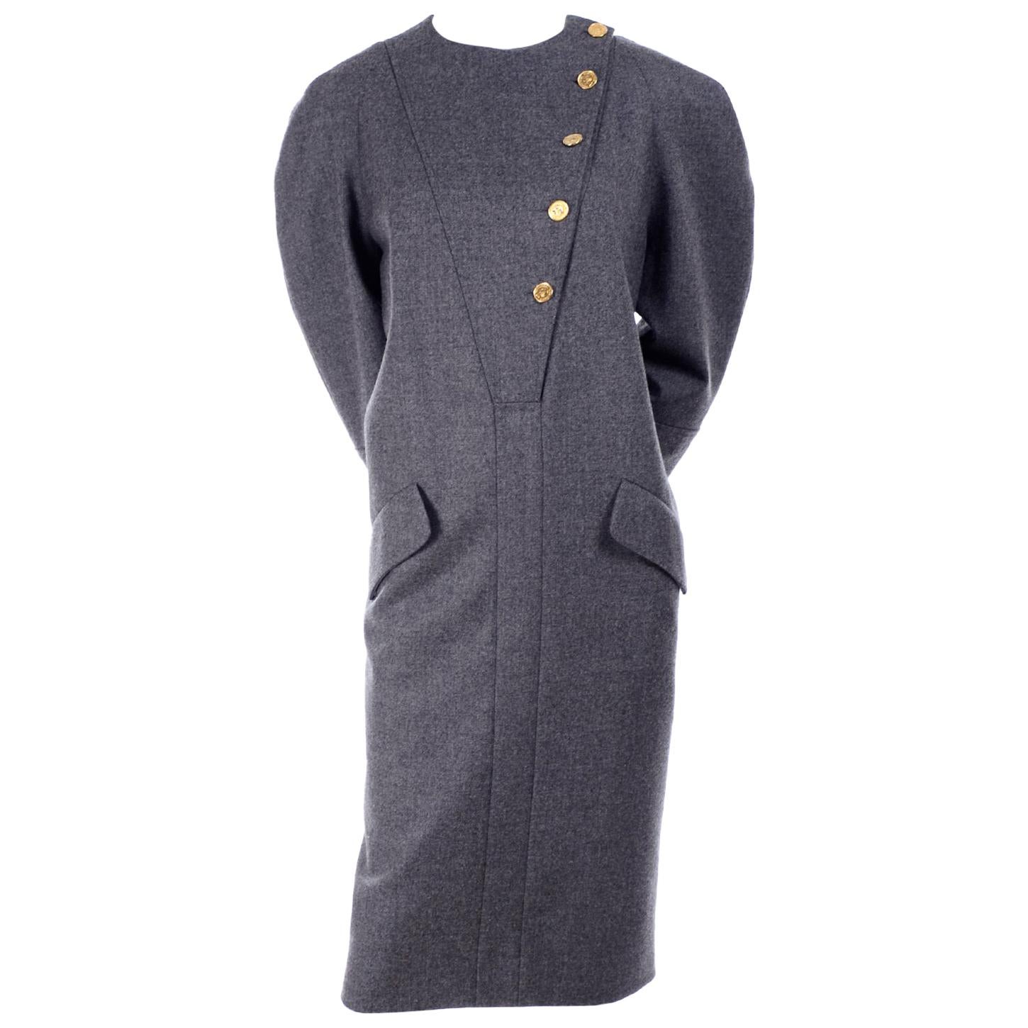 Vintage Gray 1980s Chanel Dress from I Magnin With Coco Chanel Buttons