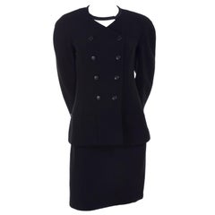 Vintage Chanel Jacket and Skirt Suit in Black Wool With Silk Lining Cruise Resort 1996