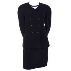 Used Chanel Jacket and Skirt Suit in Black Wool With Silk Lining Cruise Resort 1996