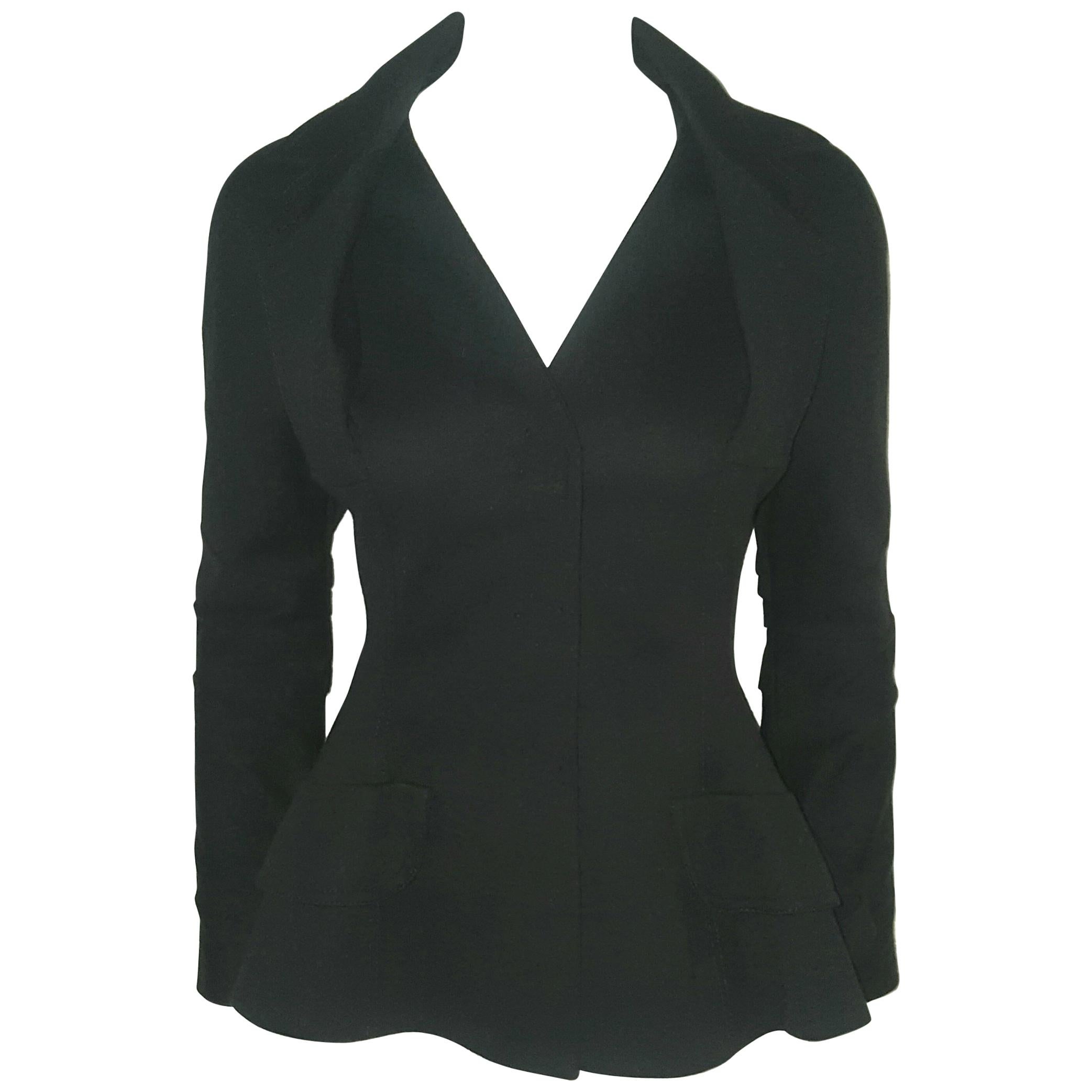 Christian Dior Black Wool Jacket W/ Faux Vest & PVC Trim Down Sleeve