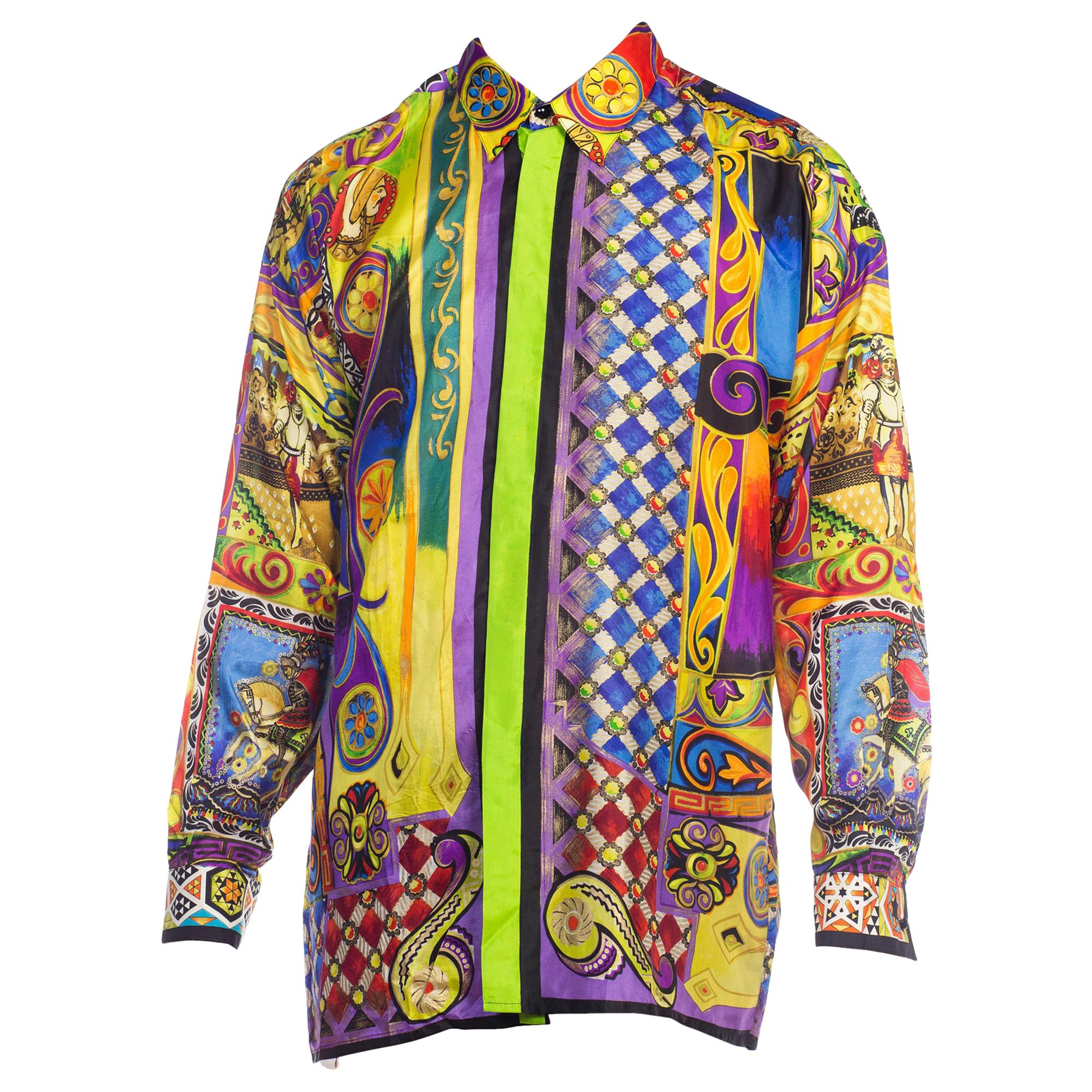 1990S GIANNI VERSACE Silk Men''s Mediaeval Print Shirt With Metallic ...