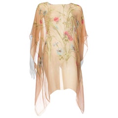 1920s Floral Printed Silk Chiffon Tunic Kaftan