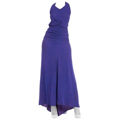 1930S Purple Rayon Blend Crepe Back Satin Bias Cut Gown From Paris With Dramati