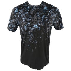 BALENCIAGA Size S Black & Blue Splattered Cotton T-shirt