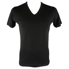 DOLCE & GABBANA Size L Black Solid Cotton V-neck T-shirt