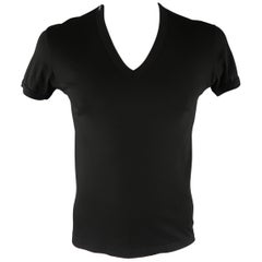 Vintage DOLCE & GABBANA Size S Black Solid Cotton V-neck T-shirt