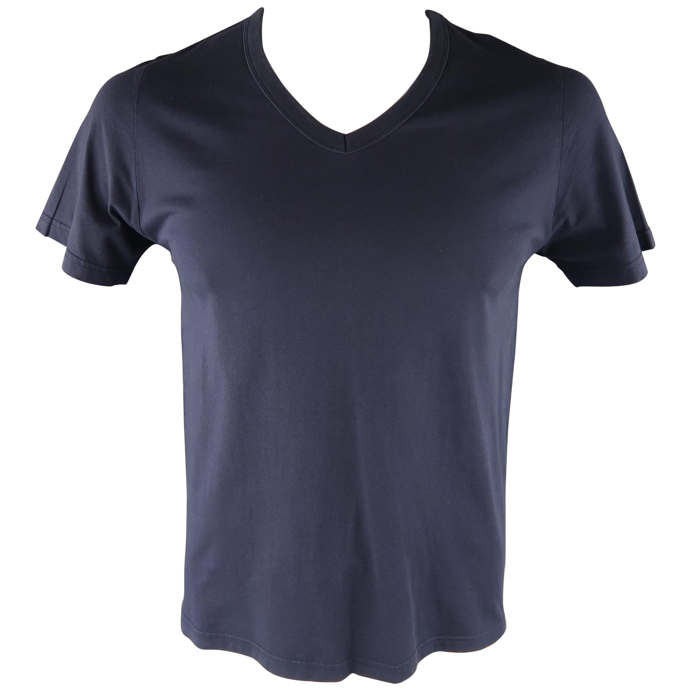 MAISON MARTIN MARGIELA Size M Navy Solid Cotton V-neck T-shirt