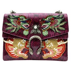 Gucci Dionysus Purple Snakeskin Leather Bag Embroidery Dragons Tiger Head Buckle