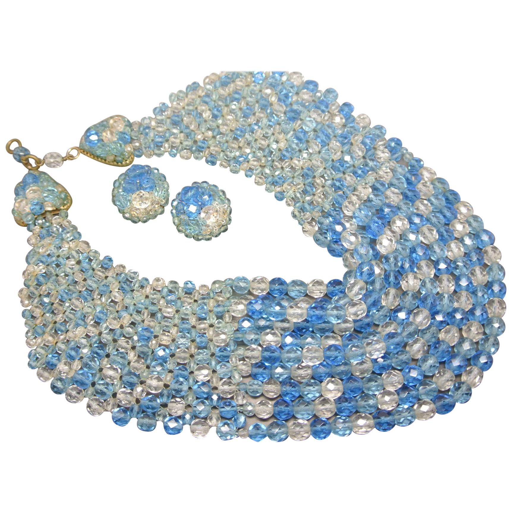 Coppola e Toppo blue glass beaded multi-strand couture necklace For Sale
