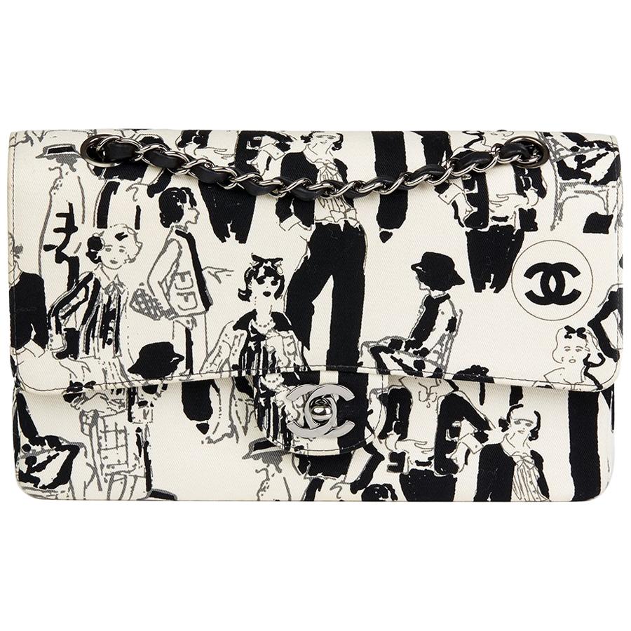 Chanel Black & White Karl Lagerfeld Sketches Medium Classic Double Flap Bag