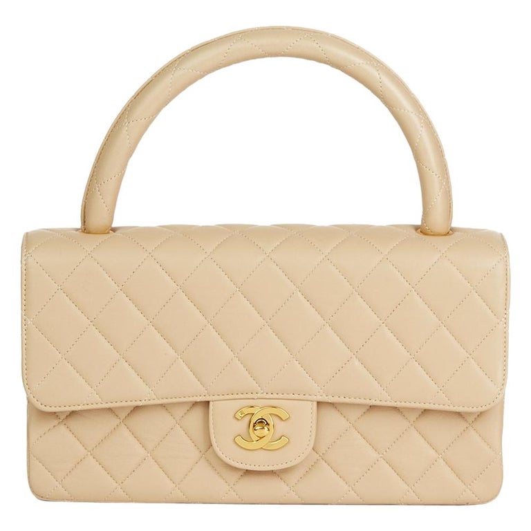 Chanel Beige Quilted Lambskin Vintage Medium Classic Kelly Flap Bag at 1stDibs
