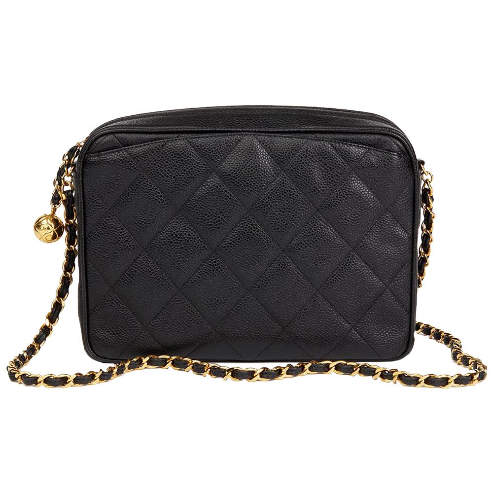 1994 Chanel Chanel Black Quilted Caviar Leather Vintage Camera Bag