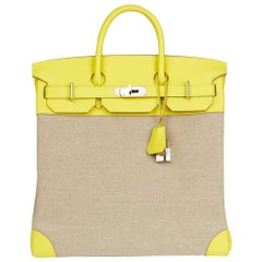 2017 Hermès Lime Evercolour Leather & Ficelle Toile Birkin 40cm HAC