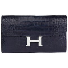 2018 Blue Nuit Matte Mississippiensis Alligator Leather Constance Long Wallet