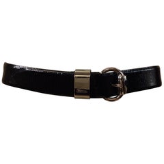 Gucci Black Patent Leather Belt with Silver Hardware