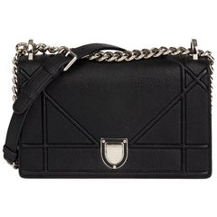 2015 Christian Dior Black Grained Calfskin Leather Small Diorama Flap Bag