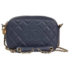2014 Chanel Dark Blue Quilted Lambskin Diamond CC Camera Bag