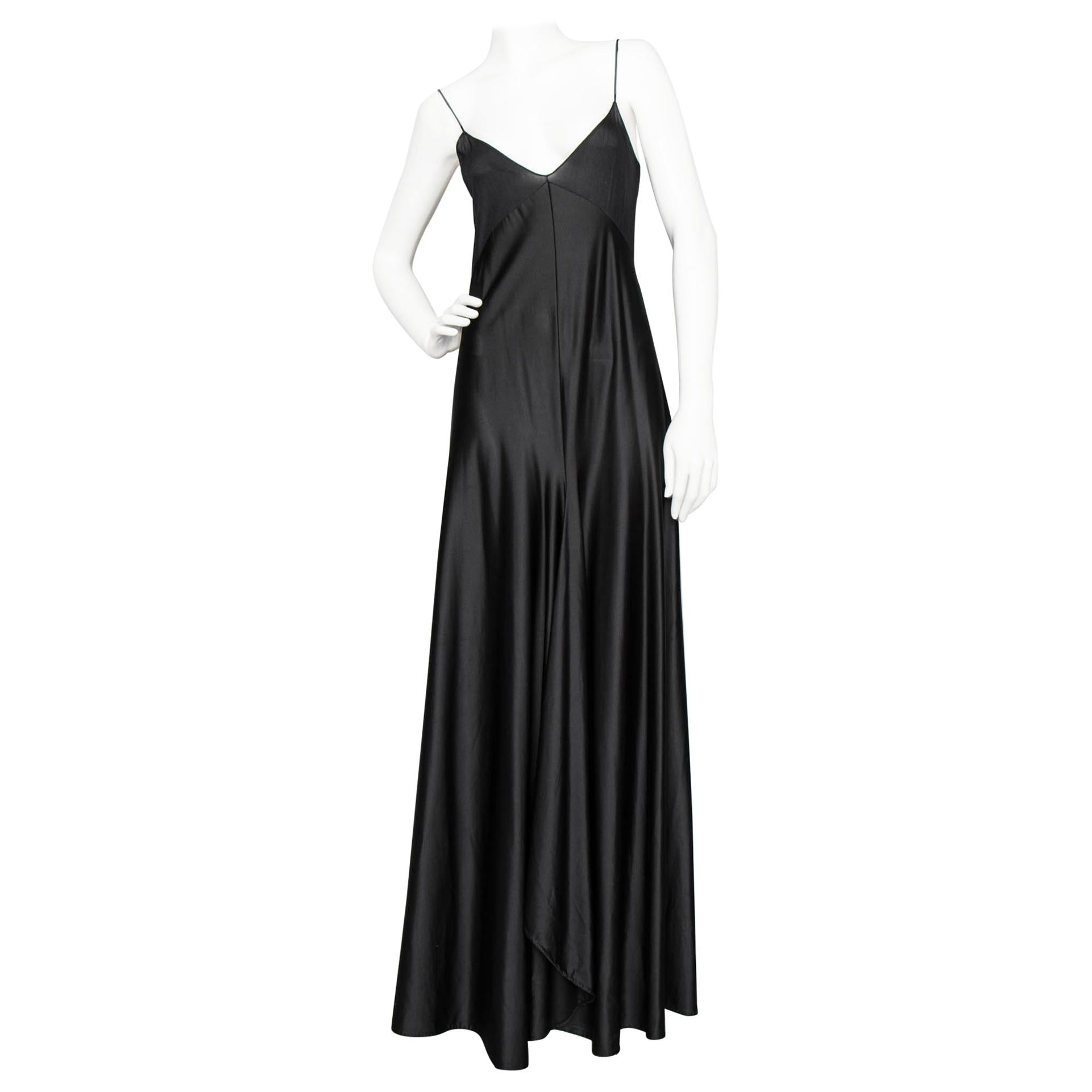 A 1990s Vintage Halston Black Silk Slip Dress S For Sale