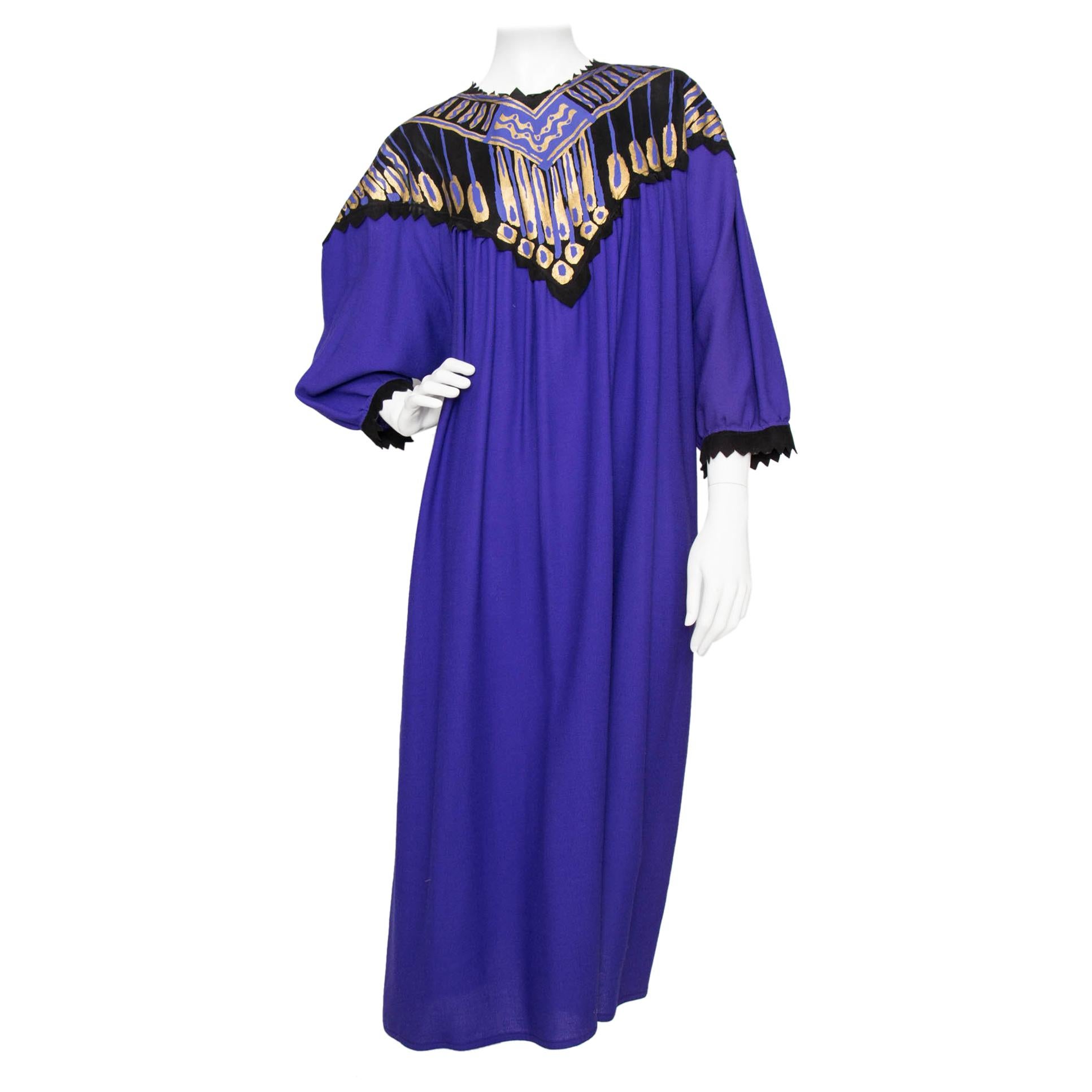 A 1970s Vintage Zandra Rhodes Purple Wool Dress With Leather Details  For Sale