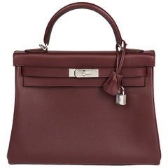 2018 Hermès Bordeaux Evercolour Leather Kelly 32cm Retourne