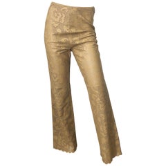 Oscar de la Renta Vintage Leather Size 8 / 10 Tan Cut Out High Rise 90s Pants