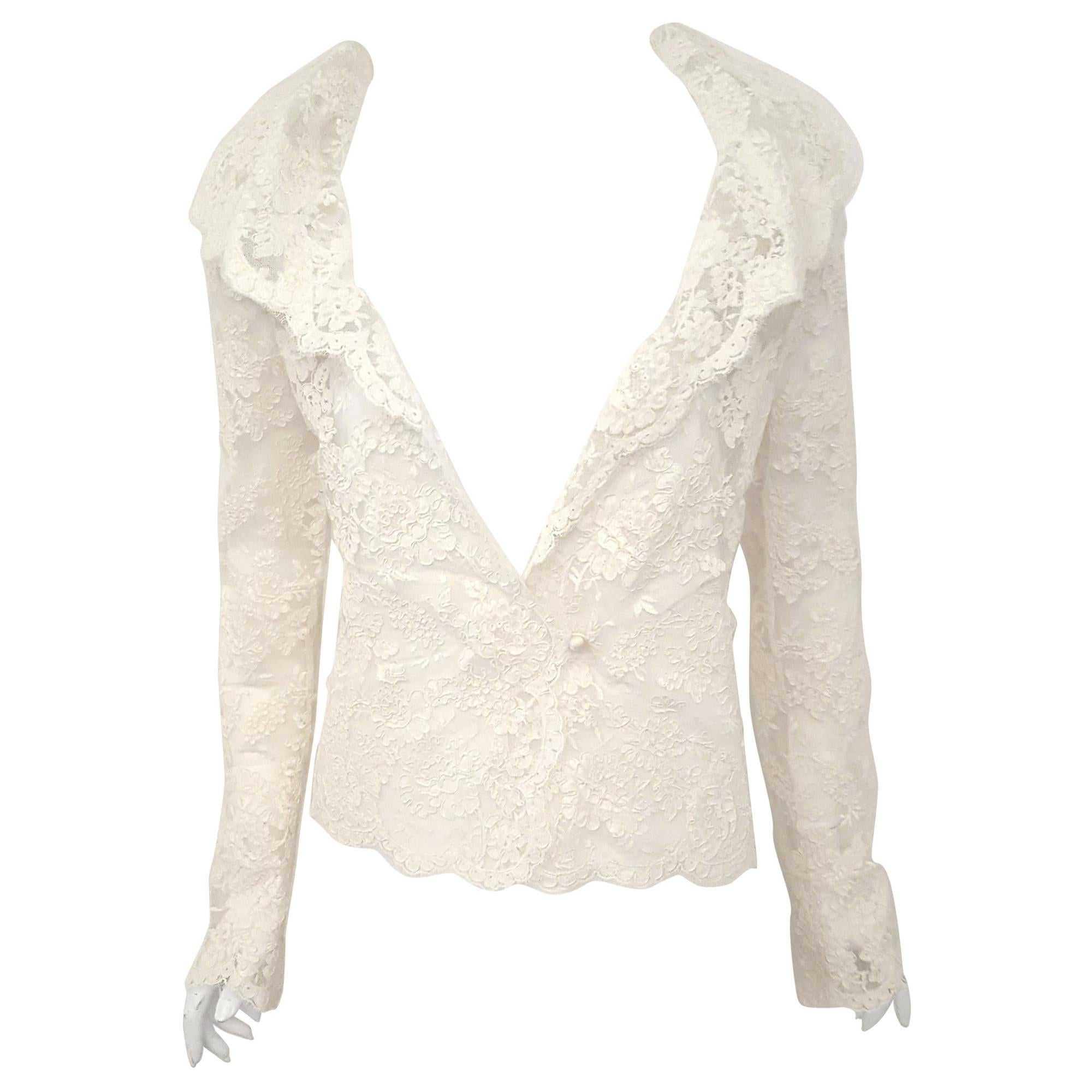 Valentino Ivory Cotton Cord Lace Jacket With Scalloped Edges