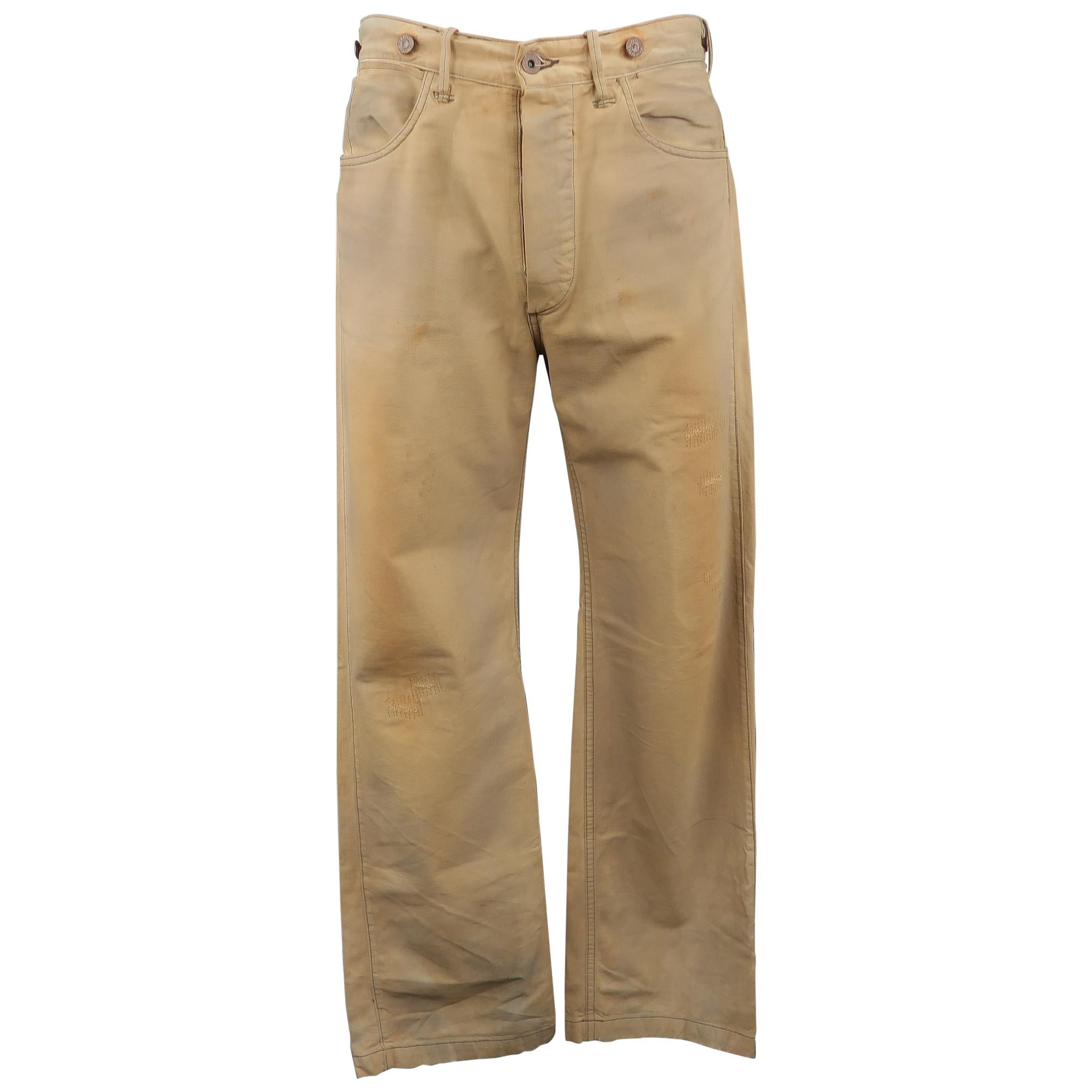RRL by RALPH LAUREN Size 32 Khaki Dirty Wash Distressed Cotton Denim Jeans