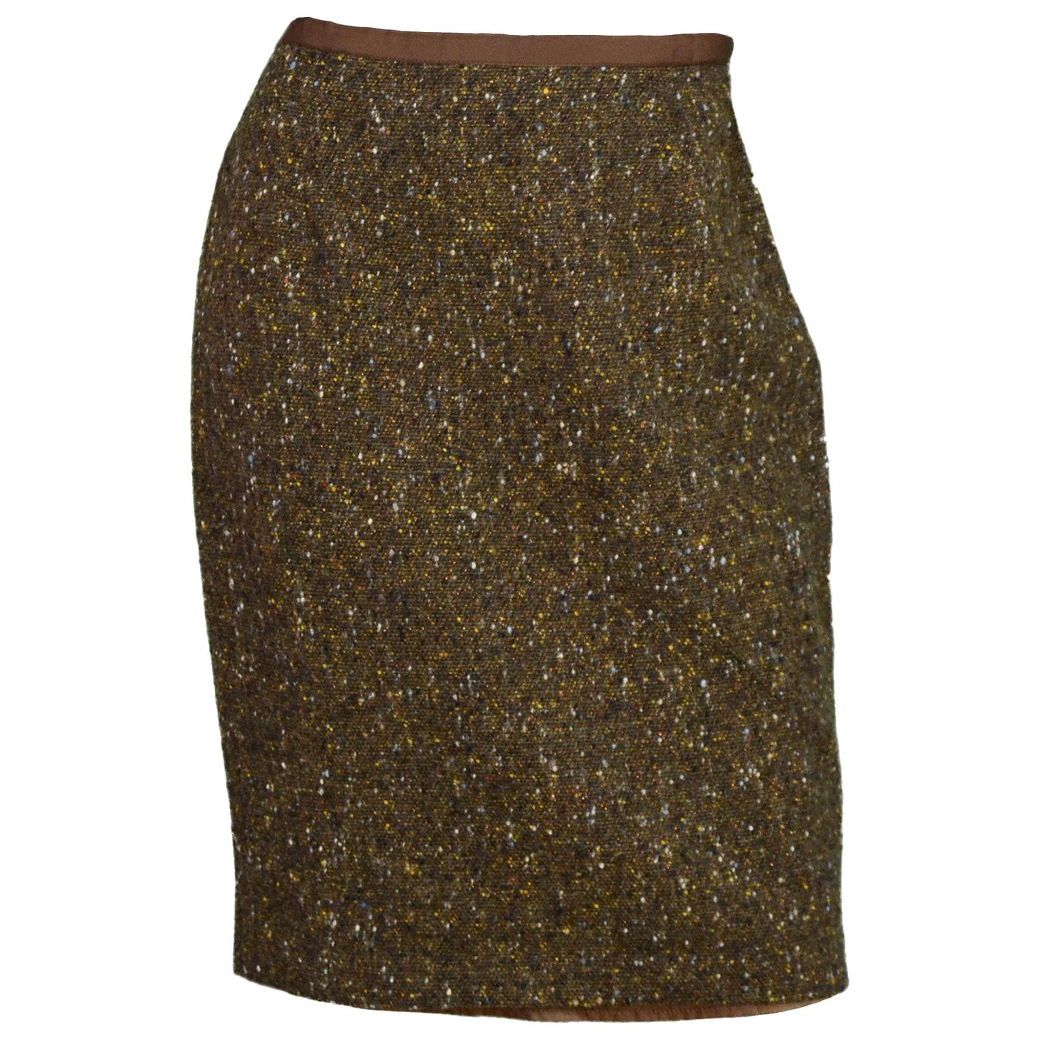 Blumarine Brown Tweed Pencil Skirt Sz 44