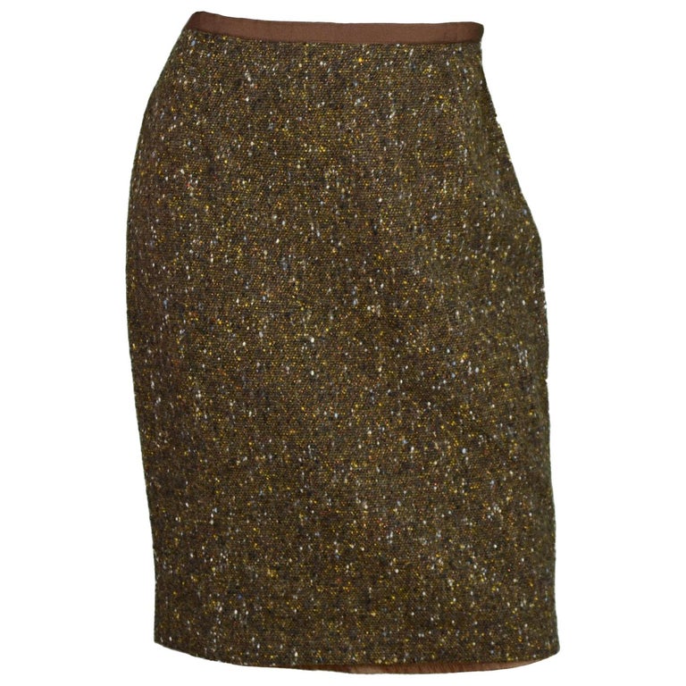 Blumarine Brown Tweed Pencil Skirt Sz 44 For Sale at 1stDibs