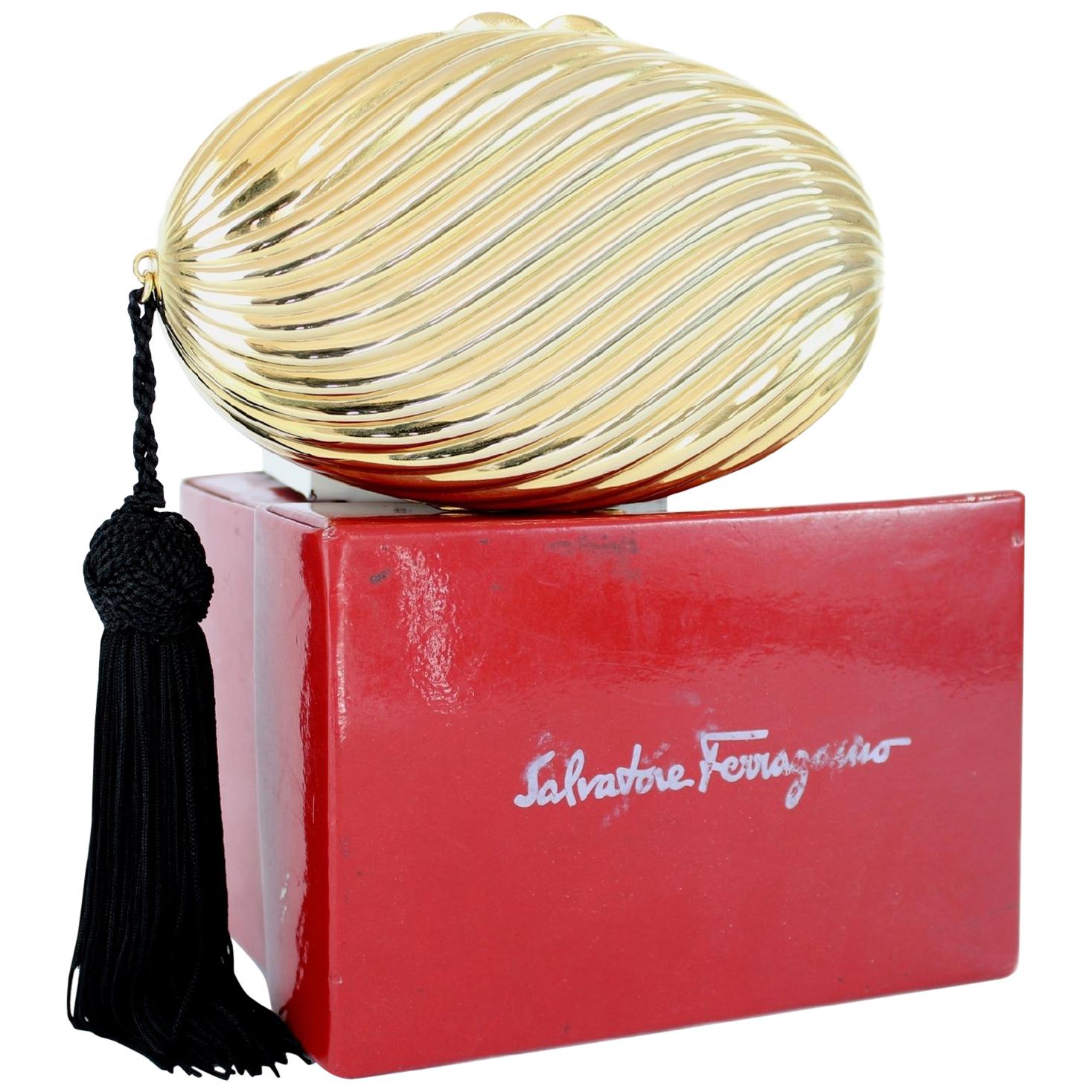 Salvatore Ferragamo Evening Bag Clutch Jewel Pochette Vintage Gold