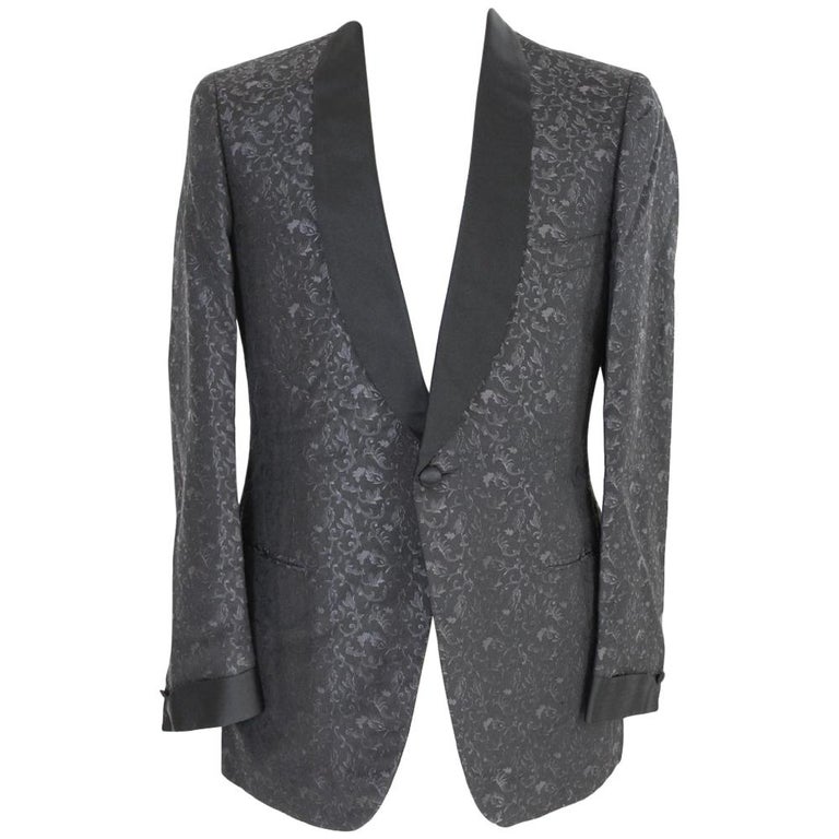 1990s Brioni Black Vintage Silk Tuxedo Damask Polished Jacket at ...