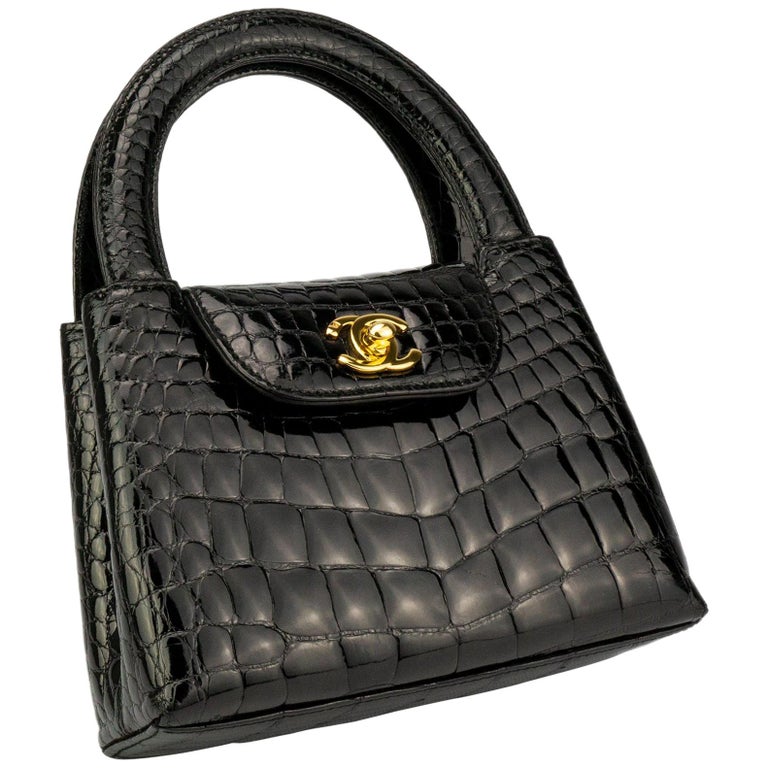 Chanel Black Crocodile Vintage Mini Teeny Tiny Kelly Clutch Alligator Tote  Bag For Sale At 1Stdibs