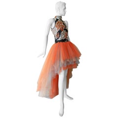 Valentino "WOW" Branch Coral Shell Beaded Hi Low Tulle Evening Dress Gown