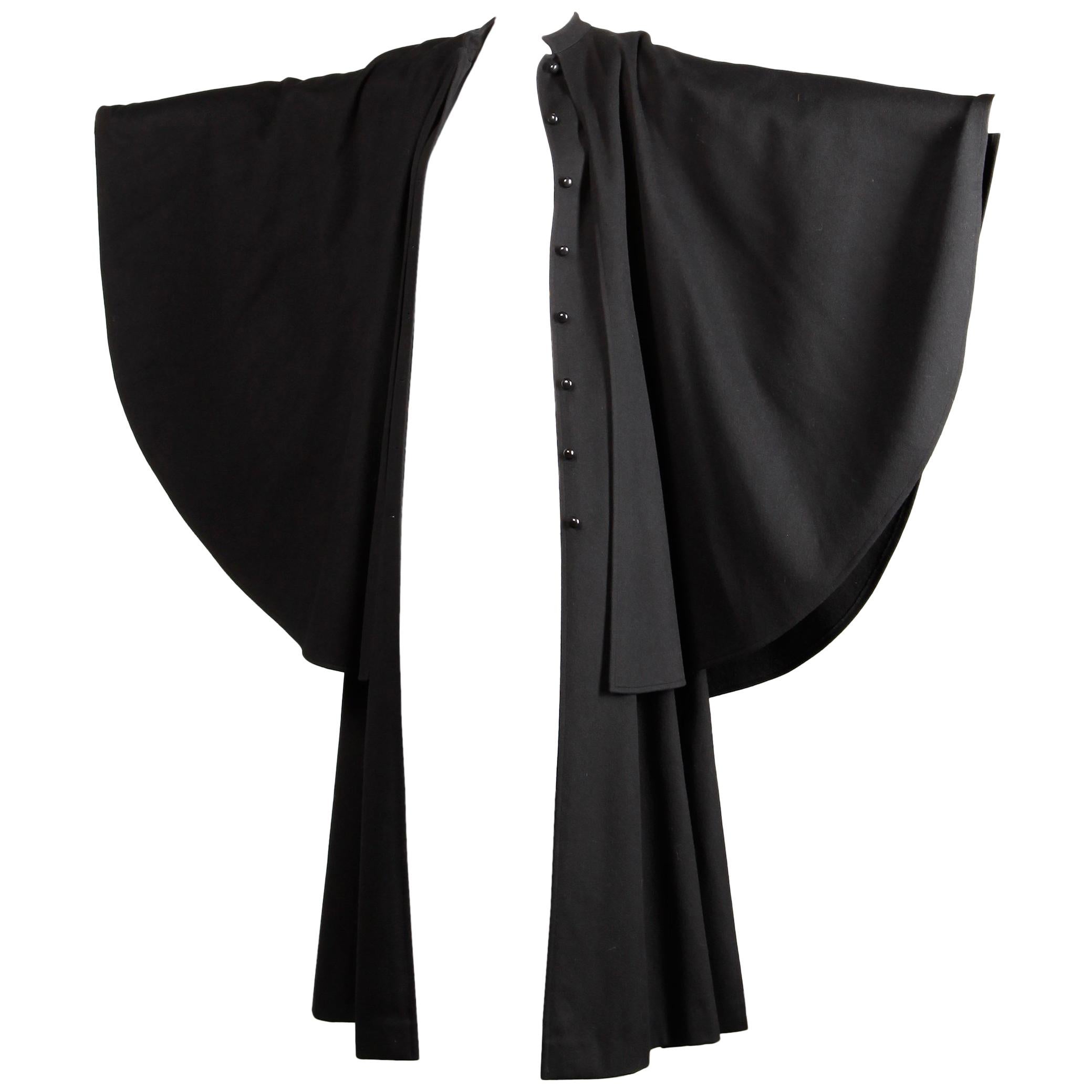 1970s YSL Yves Saint Laurent Vintage Long Black Heavy Wool Cape Coat