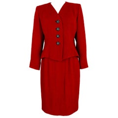 1980s Yves Saint Laurent Rive Gauce Skirt Suit Dress Crepe Vintage Red