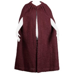 1960s Pauline Trigere Vintage Plum Mohair Wool Cape Coat