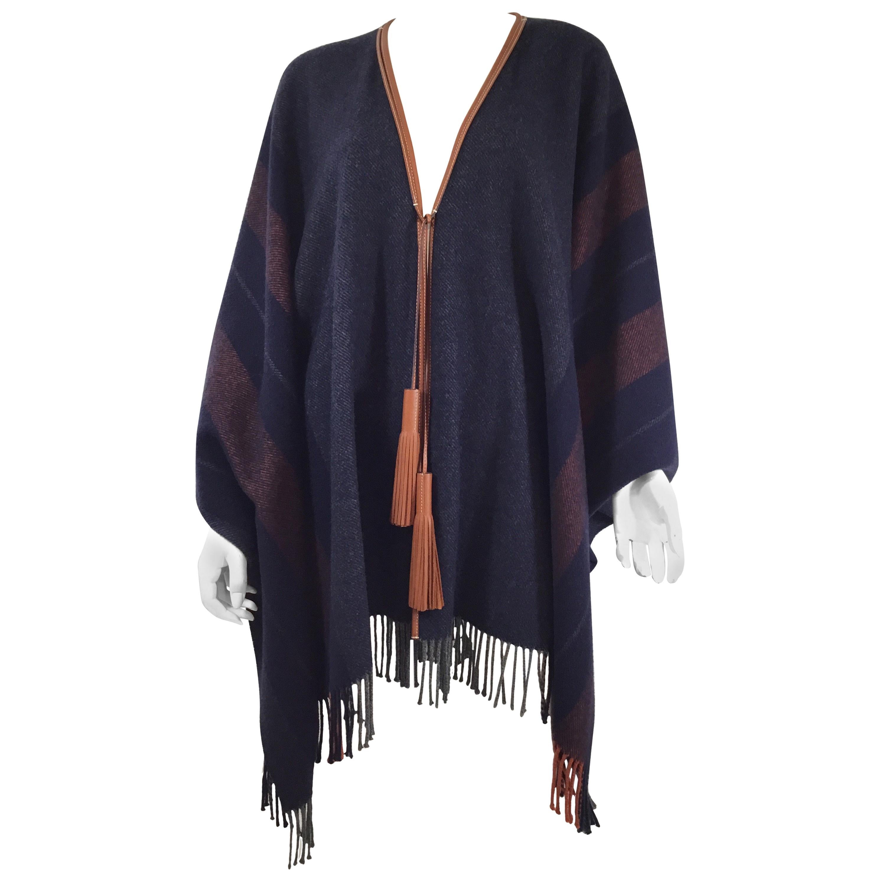Hermes Sellier Cashmere Cape with Fringe