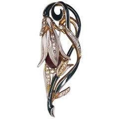 Coro Carmen Miranda Enameled & Crystal Bulb Flower Brooch Pin in Gold & Rhodium