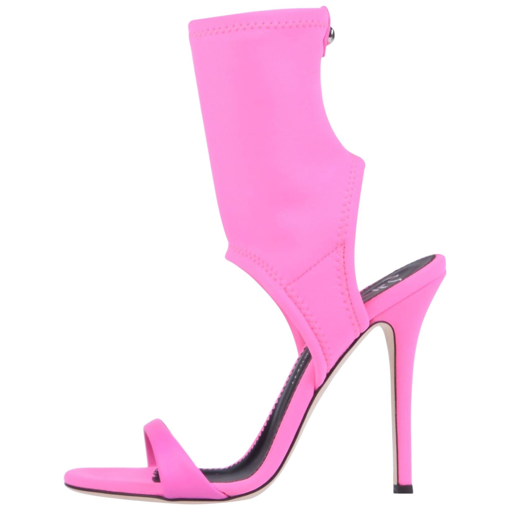 Giuseppe Zanotti NEW Hot Pink Neoprene Sock Evening Boots Booties Heels in Box